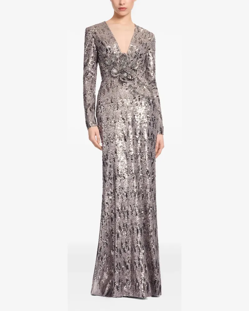 Elie Saab Maxikleid mit Paillettenverzierung - Grau Grau