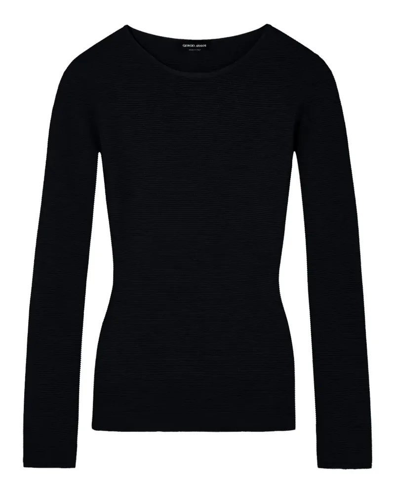Giorgio Armani Fein gestrickter Pullover mit rundem Ausschnitt - Schwarz Schwarz