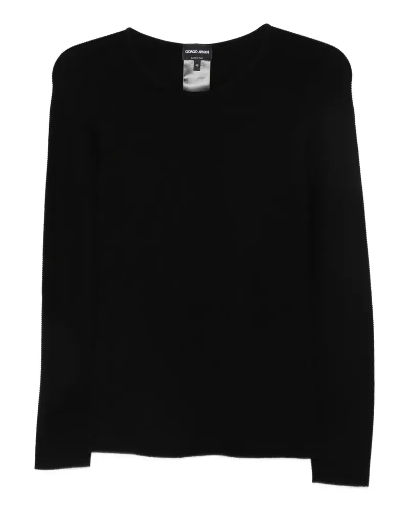 Giorgio Armani Fein gestrickter Pullover mit rundem Ausschnitt - Schwarz Schwarz