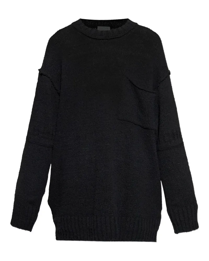 Yohji Yamamoto Ausgefranster Pullover mit Brusttasche - Schwarz Schwarz