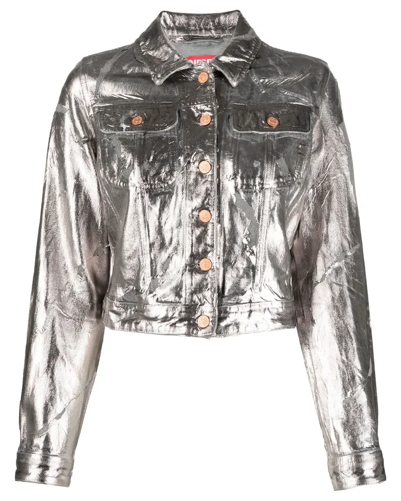 Diesel Cropped-Jacke im Metallic-Look - Silber Silber