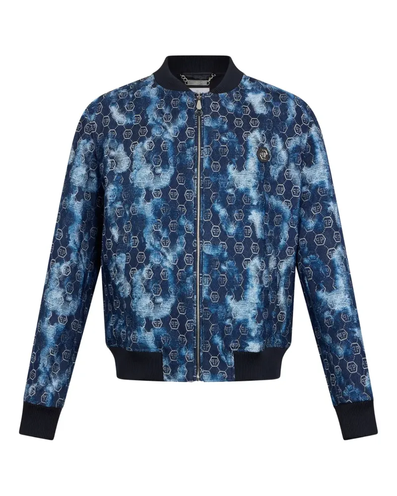 Philipp Plein monogram-jacquard bomber jacket - Blau Blau