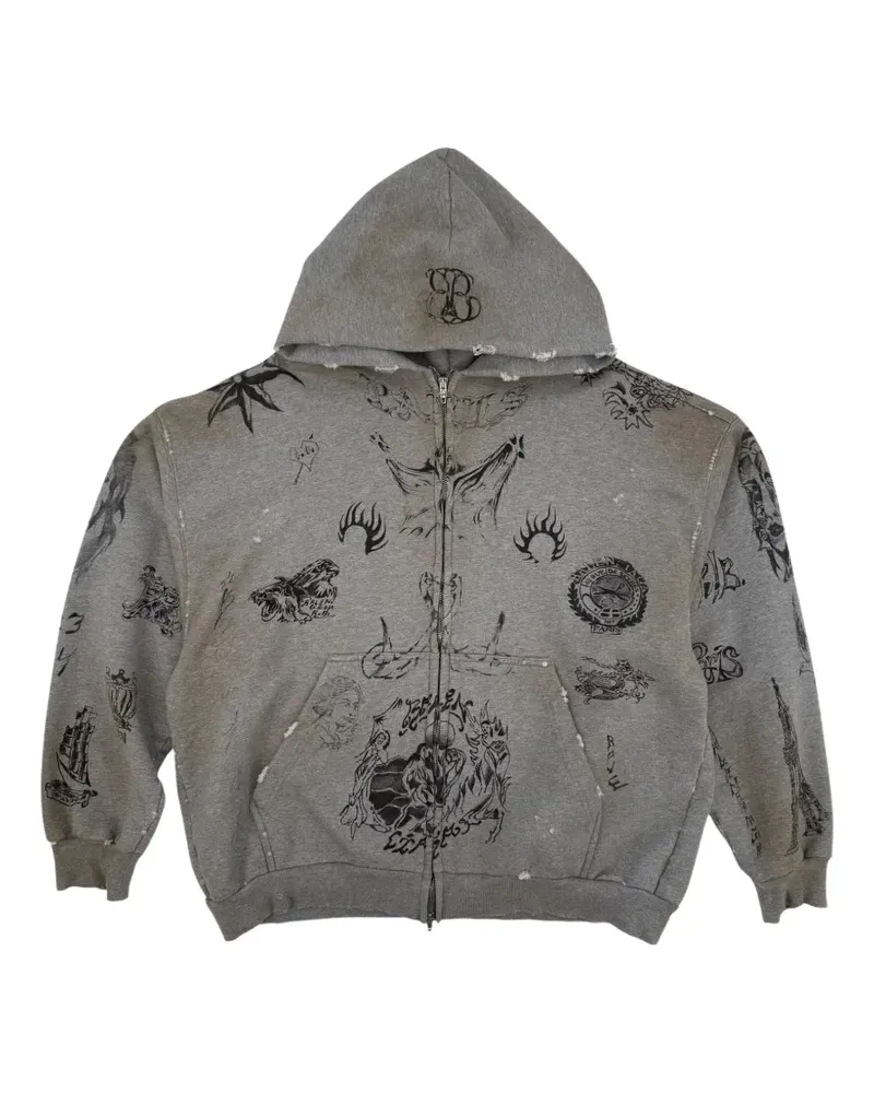 Balenciaga Kapuzenjacke mit Tattoo-Print - Grau Grau