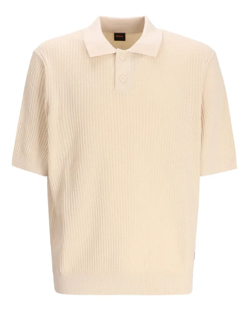 HUGO BOSS Gerippter Pullover mit Polokragen - Gelb Gelb