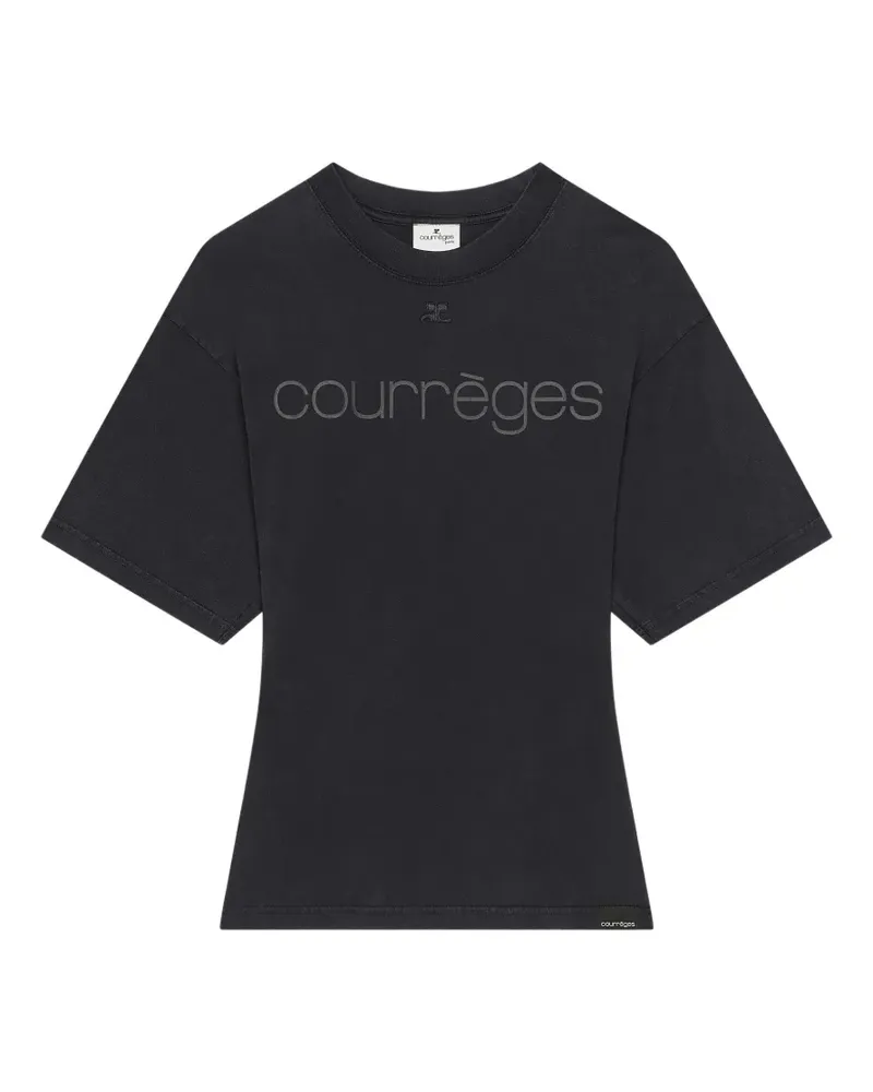Courrèges T-Shirt mit Logo-Print - Schwarz Schwarz
