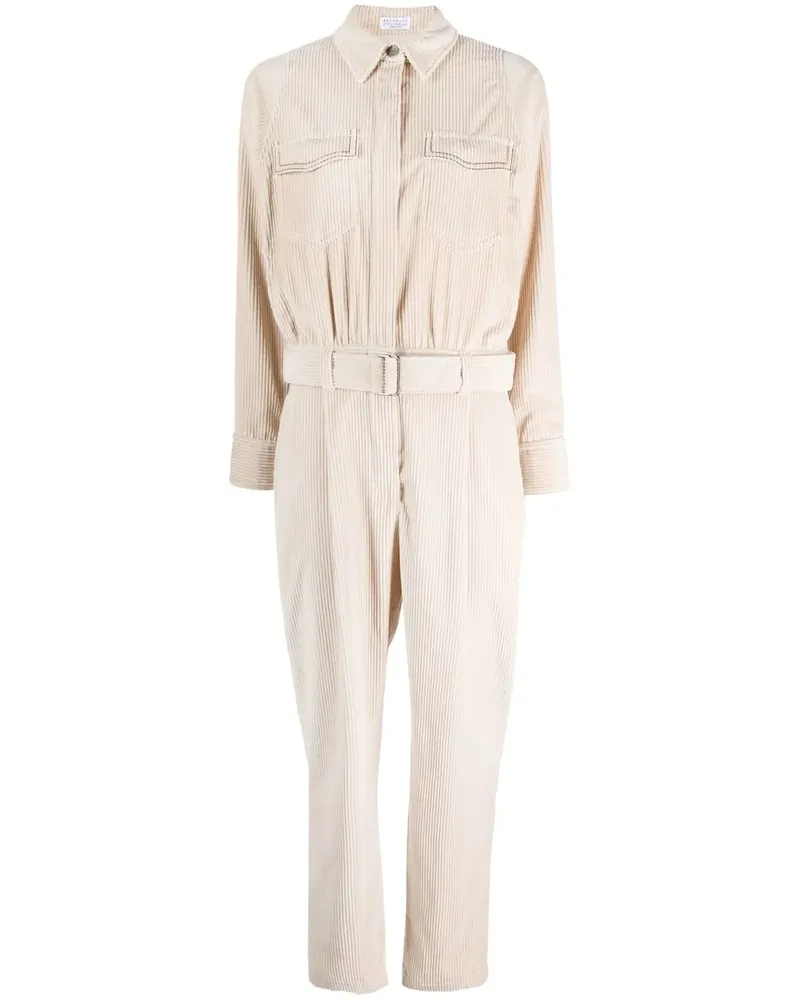 Brunello Cucinelli Cord-Jumpsuit mit Gürtel - Nude Nude