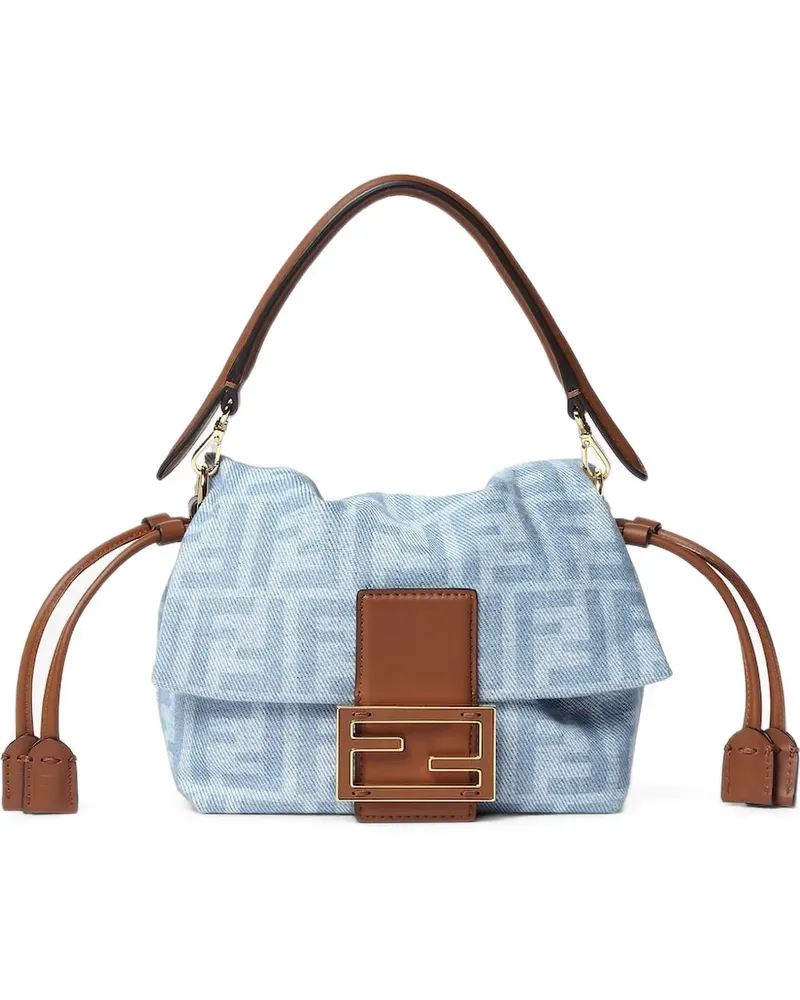 Fendi Kleine Baguette® Soft FF Mini-Tasche aus Denim - Blau Blau