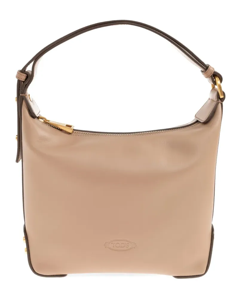 TOD'S logo-embossed studded tote bag - Nude Nude