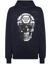 Philipp Plein Langärmeliger Skull Hoodie Blau