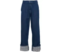 Weite Jeans mit Gitter-Print - Blau