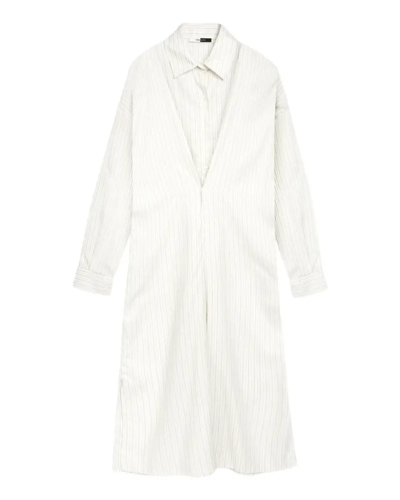 Vera Wang Mercer V-detailing striped pleated midi shirt dress - Nude Nude