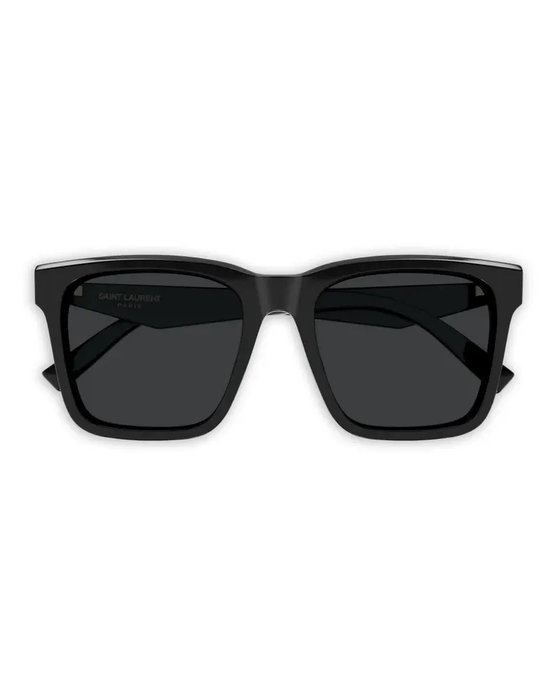 Saint Laurent Eckige Sonnenbrille mit Logo-Schild - Schwarz Schwarz