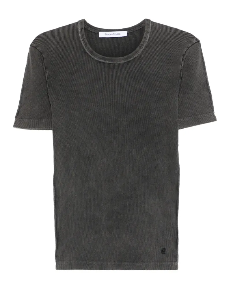 Études Studio Geripptes T-Shirt mit rundem Ausschnitt - Schwarz Schwarz