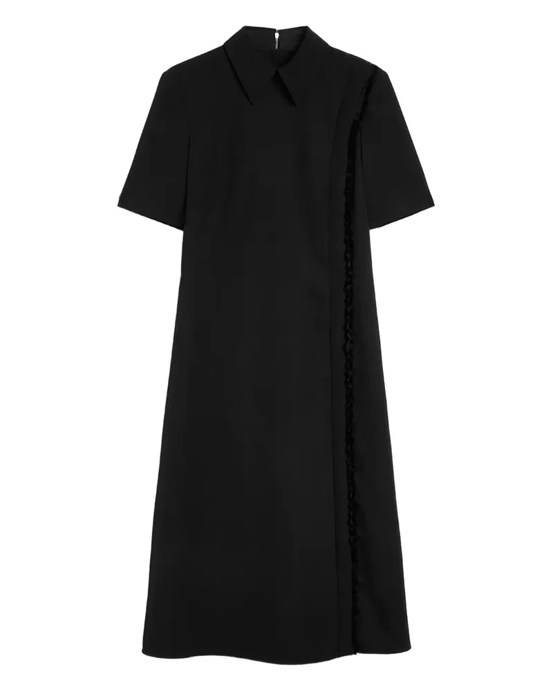 Jil Sander Gerüschtes Gabardine-Kleid mit spitzem Kragen - Schwarz Schwarz