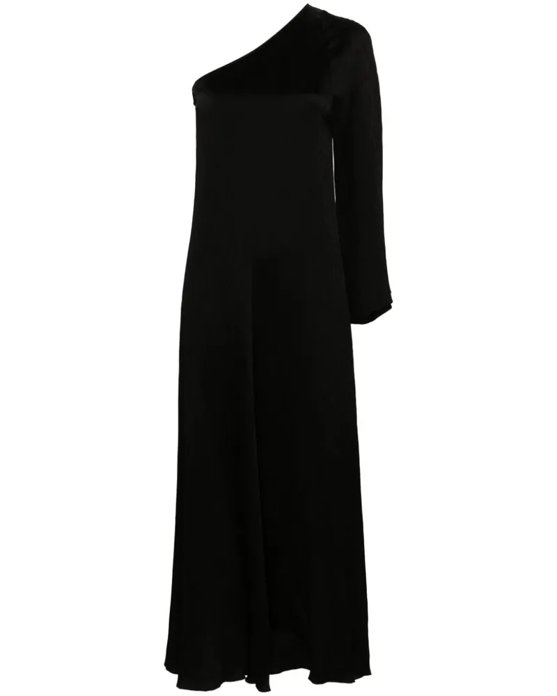 forte_forte Gerafftes One-Shoulder-Maxikleid - Schwarz Schwarz
