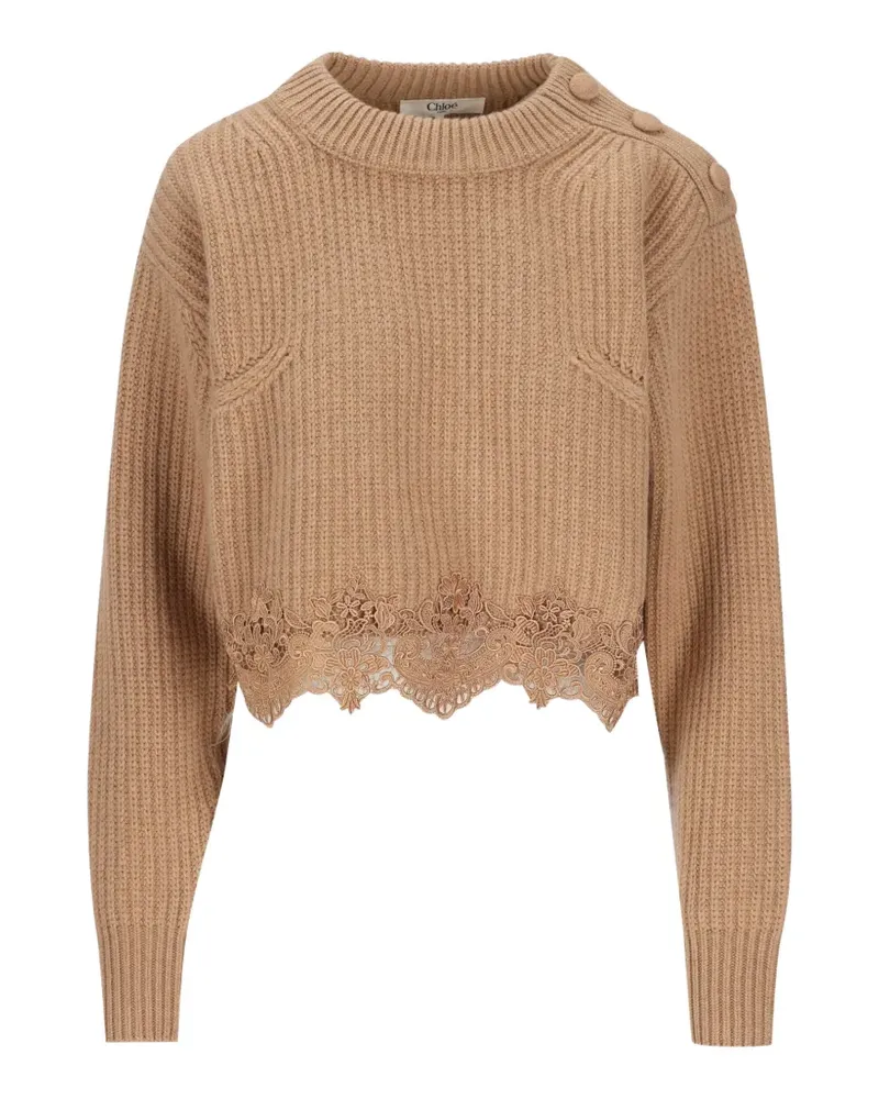 Chloé lace-trim button-detail sweater - Nude Nude