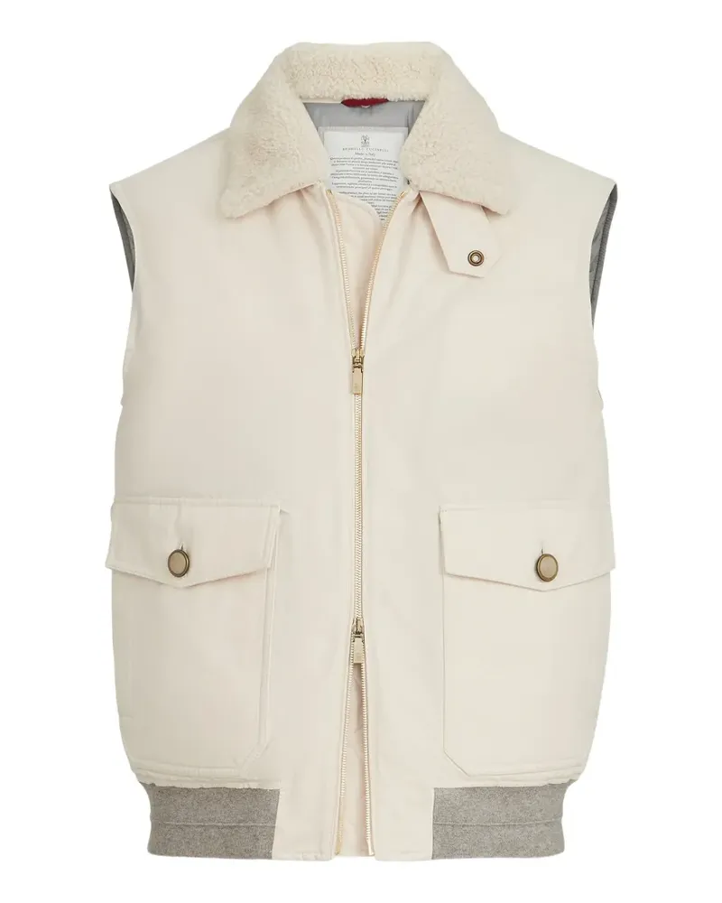 Brunello Cucinelli shearling-collar down-filled vest - Nude Nude