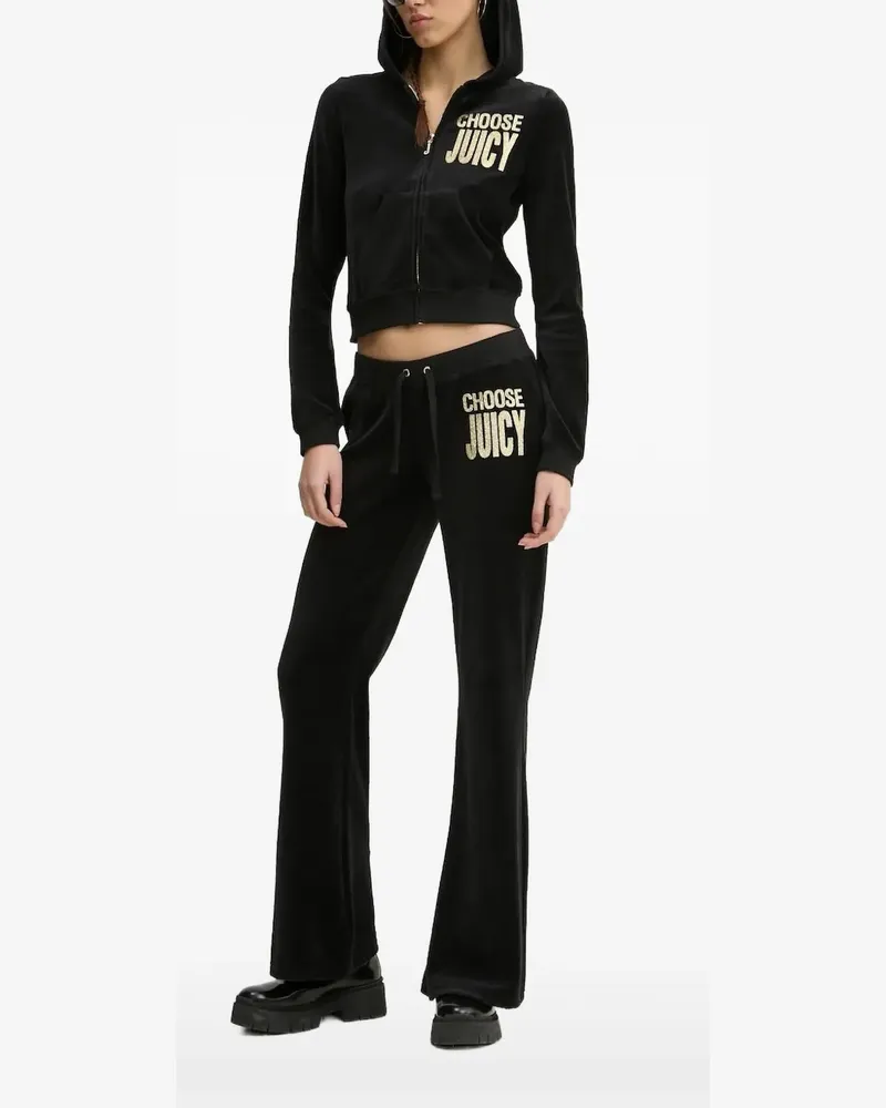 Juicy Couture Velours-Kapuzenoberteil mit Reißverschluss - Schwarz Schwarz