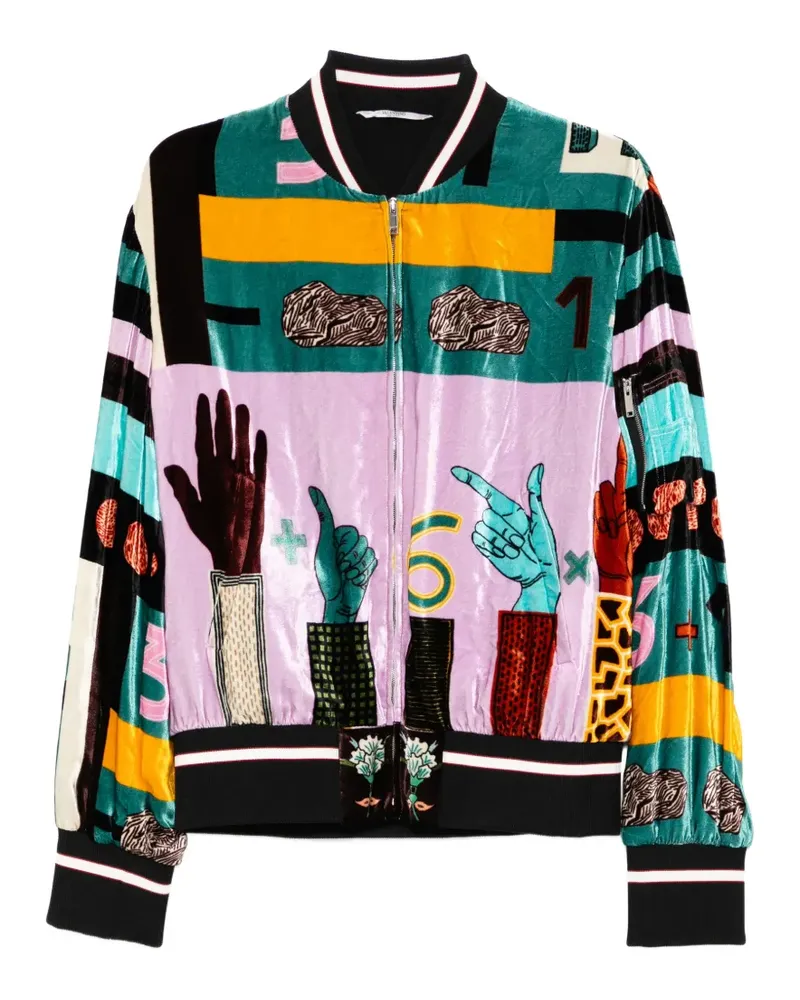 Valentino Garavani graphic-print velvet bomber jacket - Violett Violett