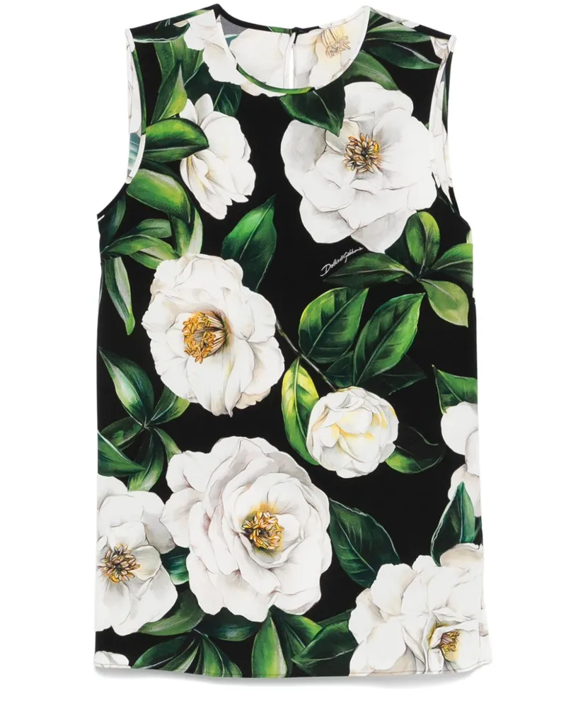 Dolce & Gabbana Charmeuse-Oberteil mit Gardenien-Print - Schwarz Schwarz