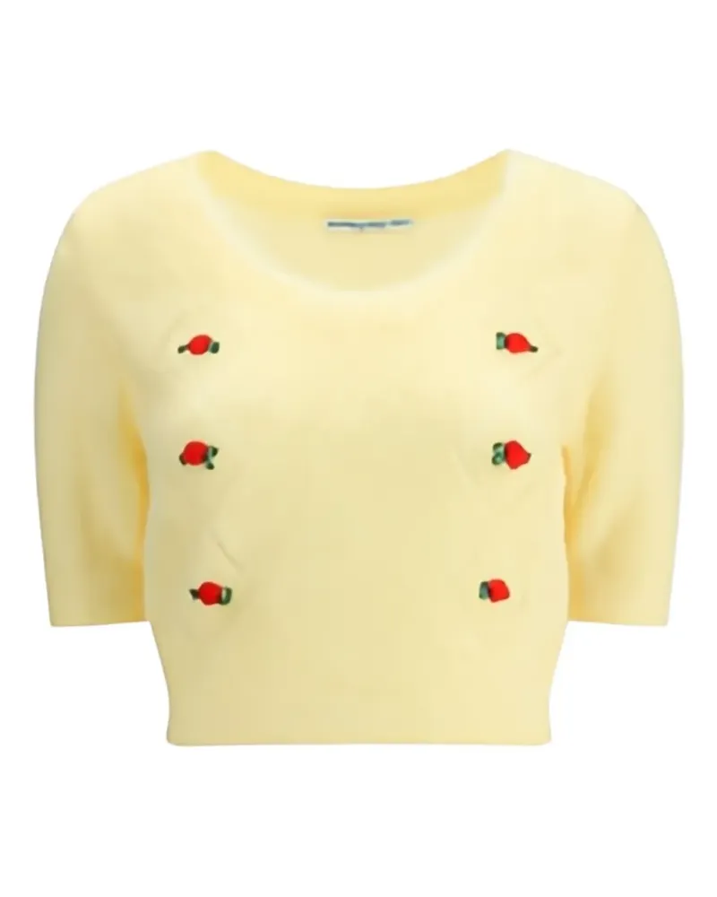 Alessandra Rich Mohairtop mit Rosenverzierung - Gelb Gelb