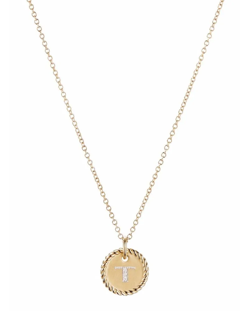 David Yurman 18kt T Initial Charm Gelbgoldhalskette mit Diamanten Gold