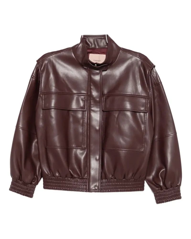 Twin-Set high-neck leather jacket - Violett Violett