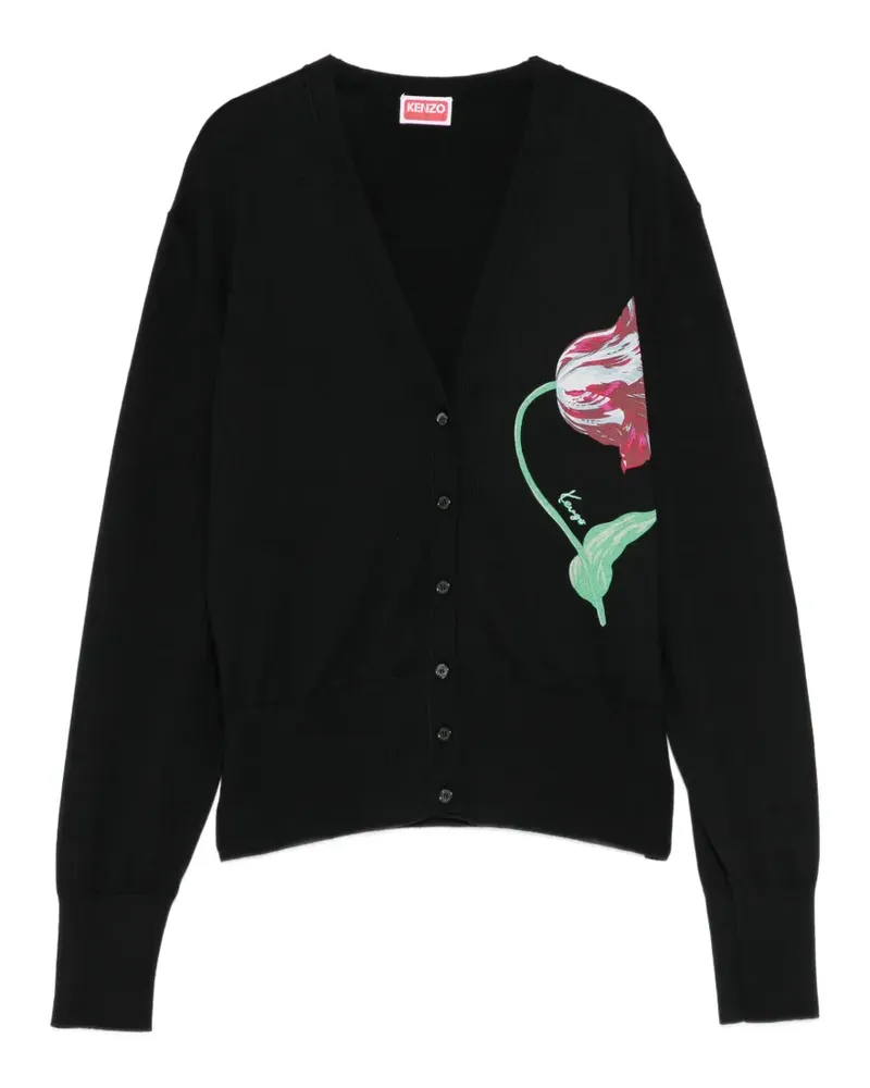 Kenzo Cardigan mit Blumen-Intarsie - Schwarz Schwarz