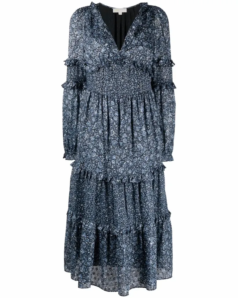 Michael Kors Gestuftes Midikleid mit Blumen-Print - Blau Blau