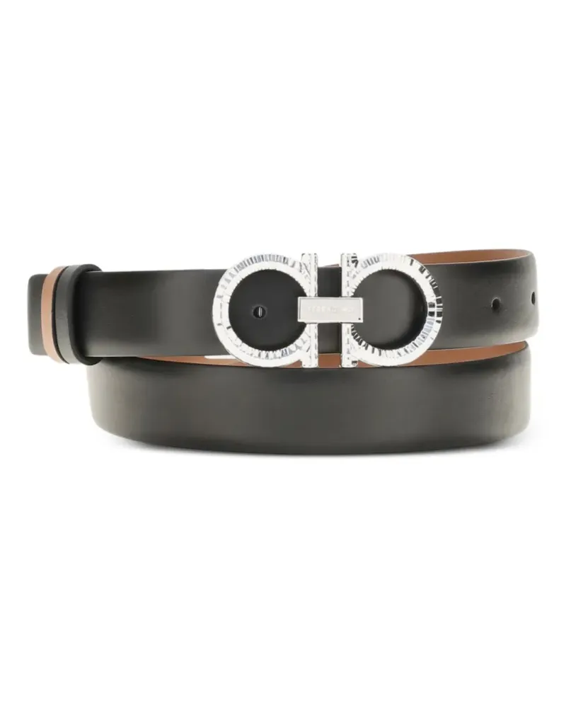 Ferragamo reversible and adjustable belt with hammered Gancini - Schwarz Schwarz