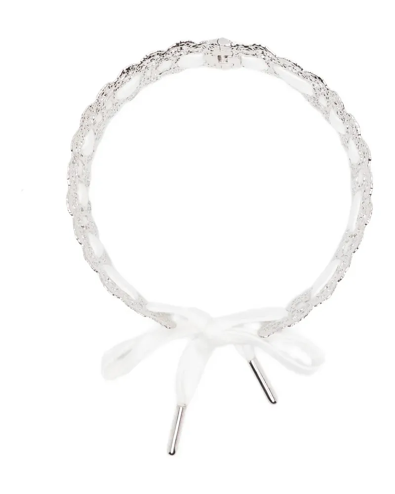 SHUSHU/TONG x Yvmin bow-detail lace-trim necklace - Silber Silber