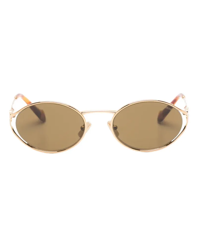 Miu Miu logo-plaque oval-frame sunglasses - Gold Gold
