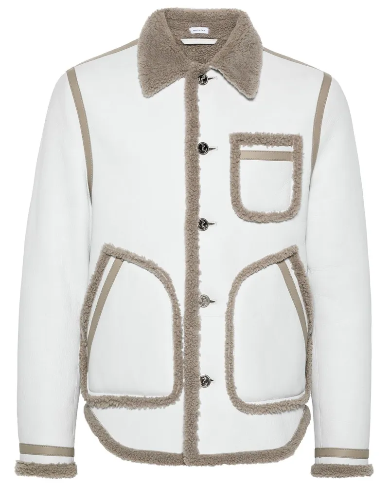 Thom Browne Lederjacke mit Besatz aus Shearling - Weiß Weiß