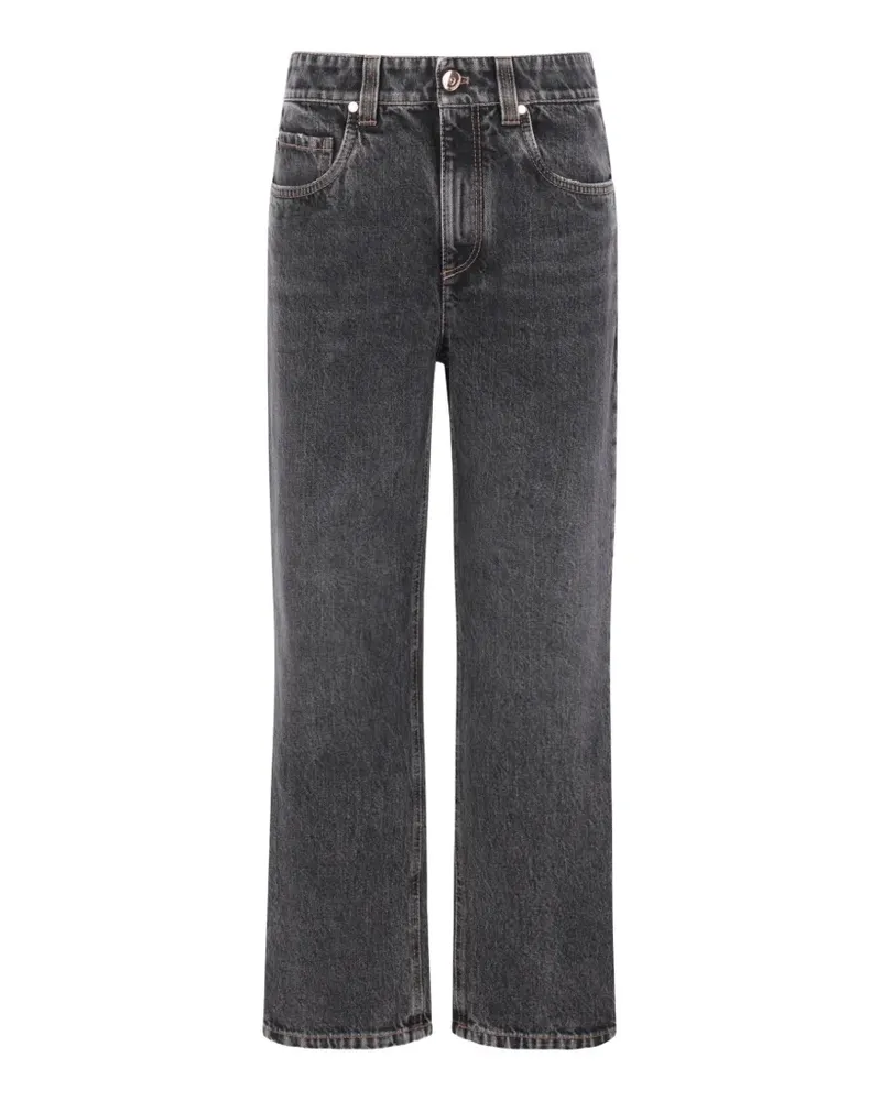 Brunello Cucinelli monili-trimmed straight-leg jeans - Grau Grau