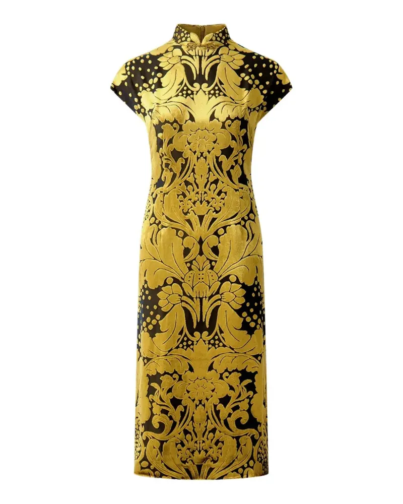 Shanghai Tang Tang velvet-devoré qipao dress - Gelb Gelb
