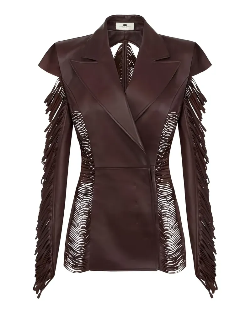 Elisabetta Franchi double-breasted fringed leather jacket - Braun Braun