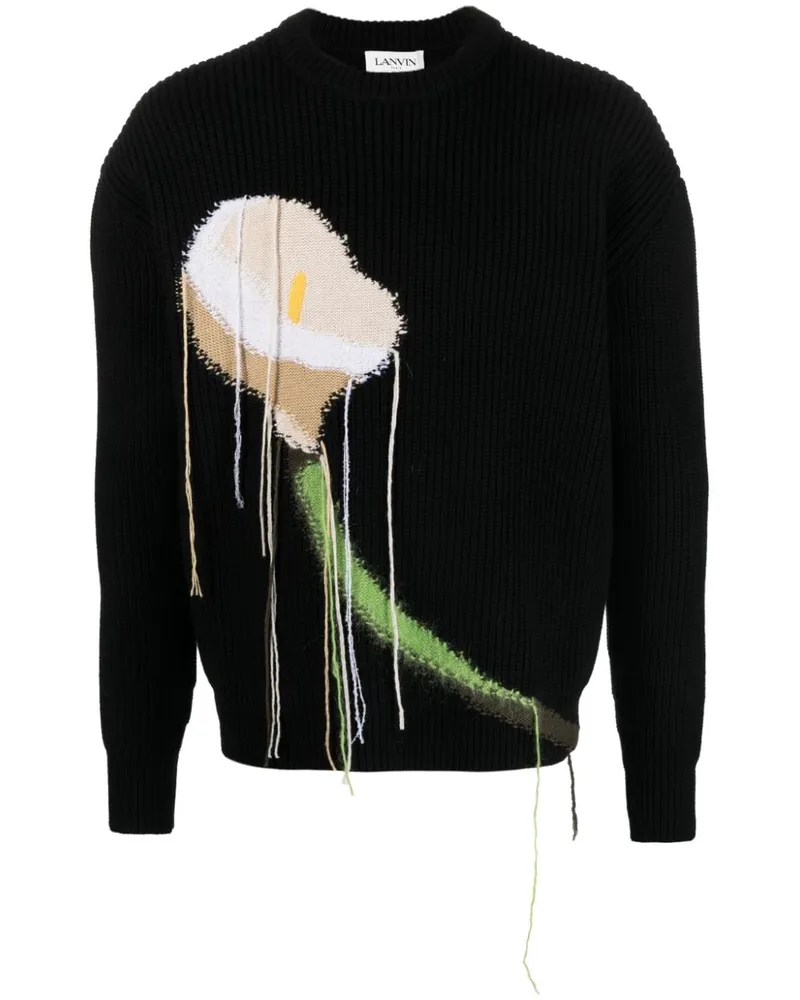 Lanvin Intarsien-Pullover mit Lilie - Schwarz Schwarz