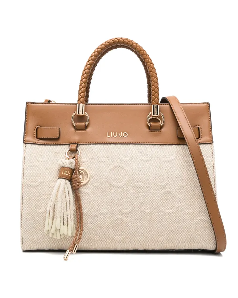 Liu Jo Manhattan braided-handle jacquard tote bag - Nude Nude