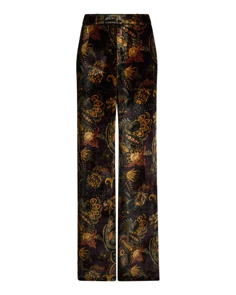 Etro velvet trousers with floral Paisley-motif - Schwarz Schwarz