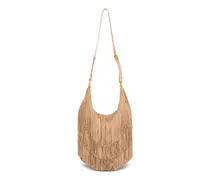 Große Ebene Hobo-Tasche mit Fransen - Nude