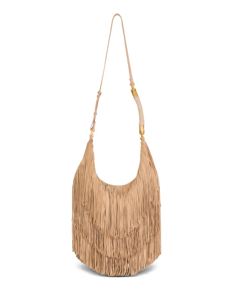 Balmain Große Ebene Hobo-Tasche mit Fransen - Nude Nude