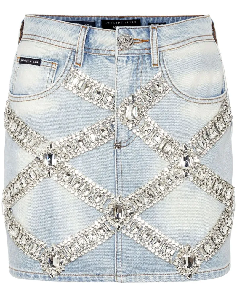 Philipp Plein Kurzer Jeansrock mit Brosche - Blau Blau
