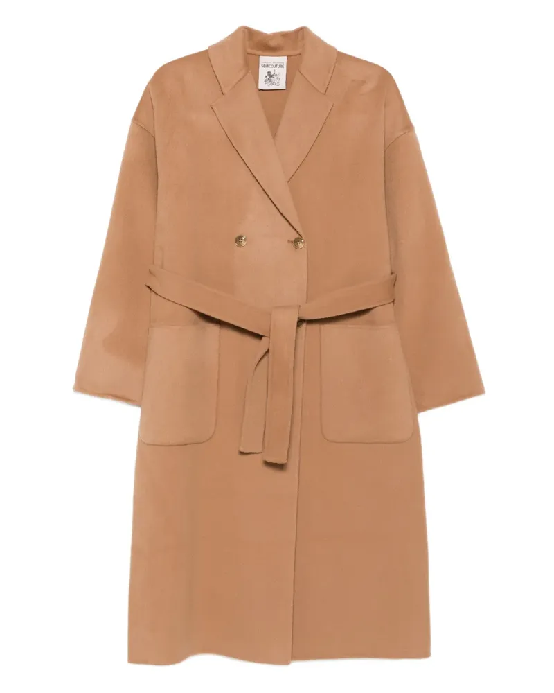 Semicouture belted double-breasted coat - Nude Nude
