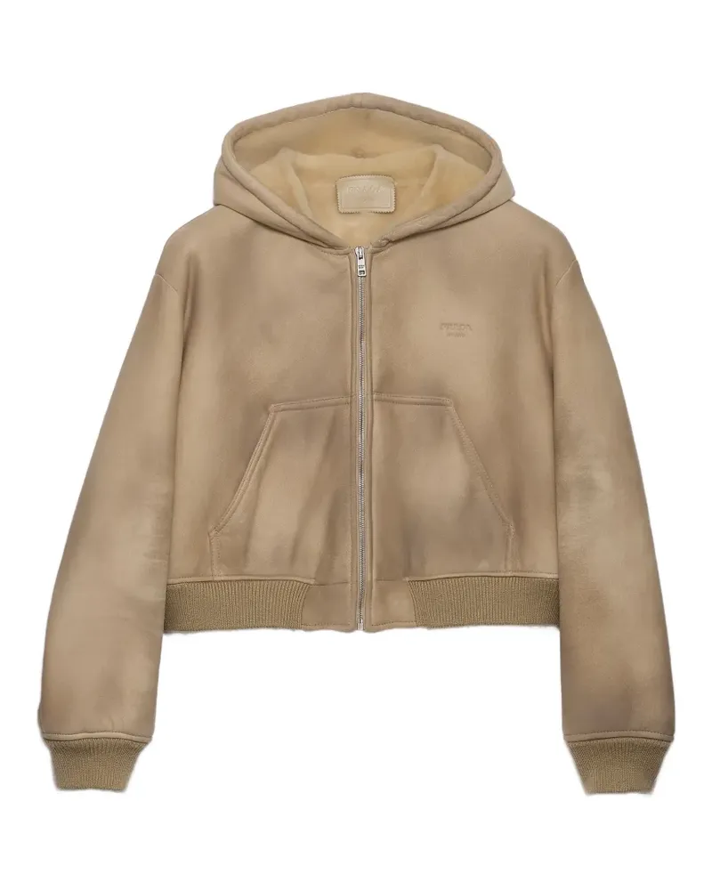 Prada Shearling-Jacke mit Kapuze - Nude Nude