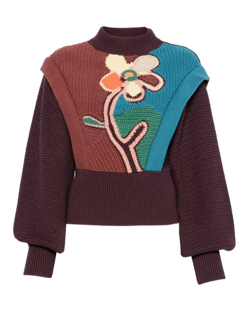 ALEMAIS Intarsien-Pullover mit Ballonärmeln - Violett Violett