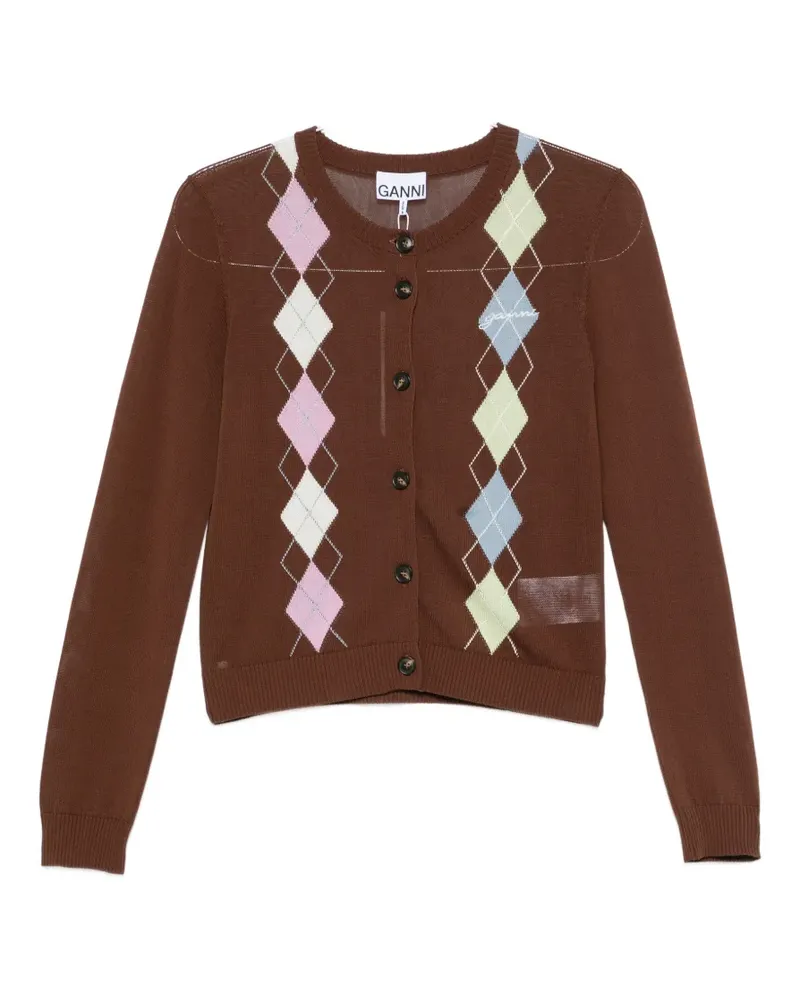 Ganni argyle-pattern button-up cardigan - Braun Braun