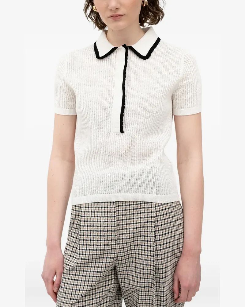 HUGO BOSS scallop-trim ribbed-knit polo shirt - Weiß Weiß