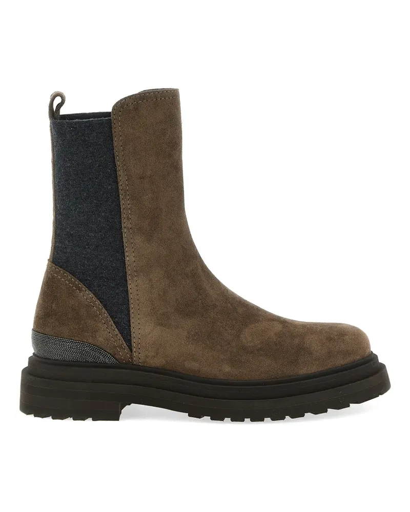 Brunello Cucinelli Monili-embellished suede ankle boots - Braun Braun