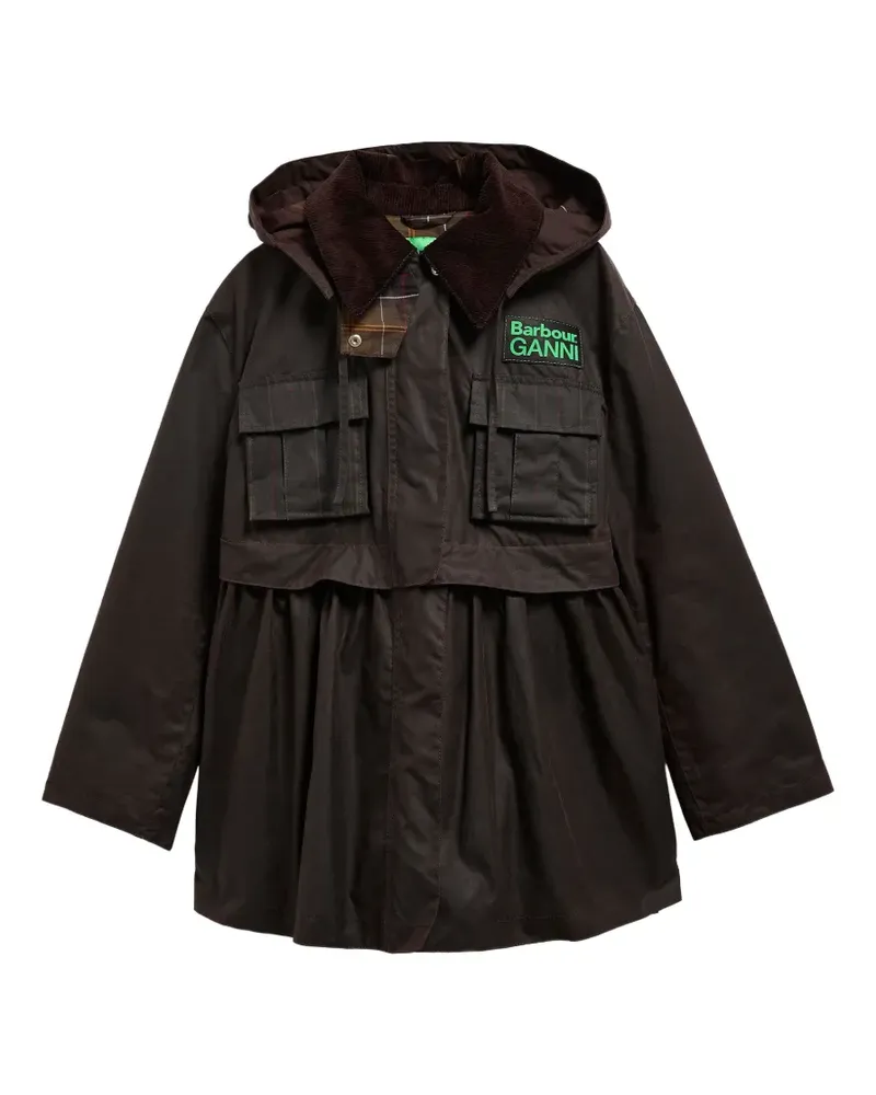 Ganni corduroy-collar hooded coat - Braun Braun