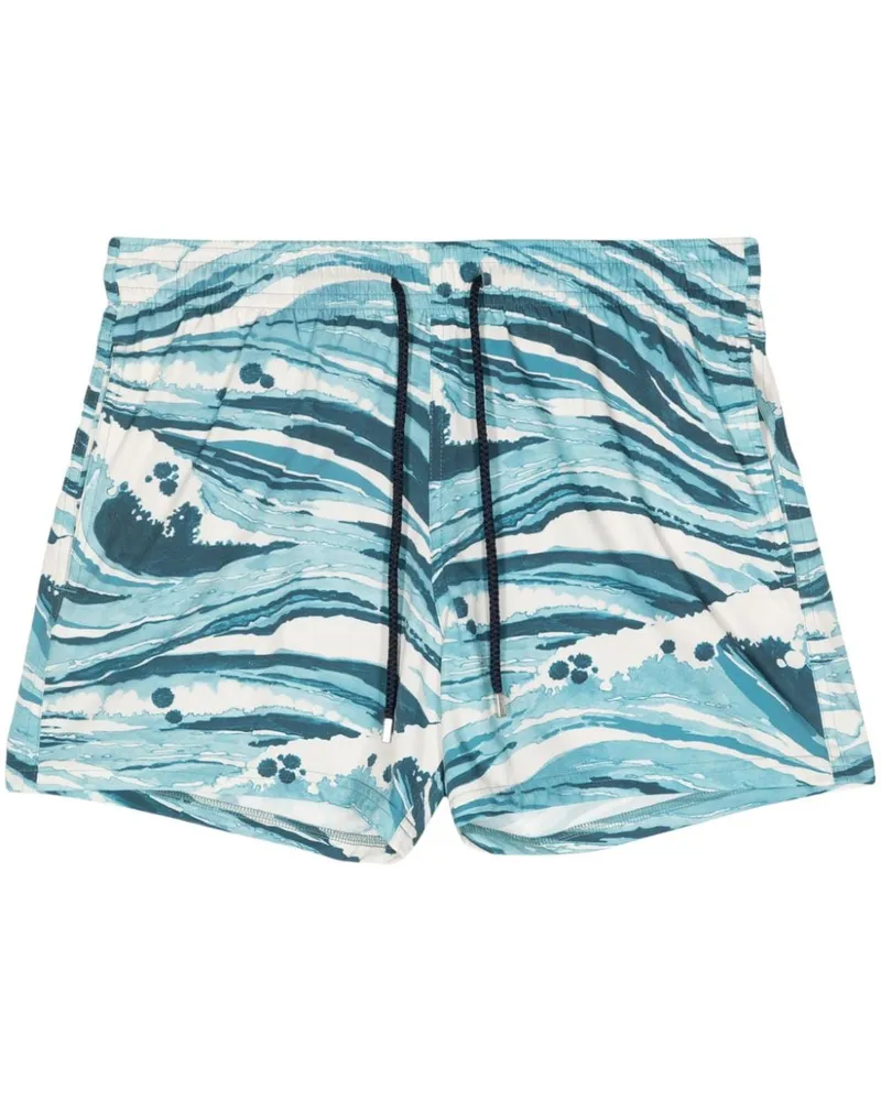 Kitsuné Segelshorts mit Wellen-Print Blau